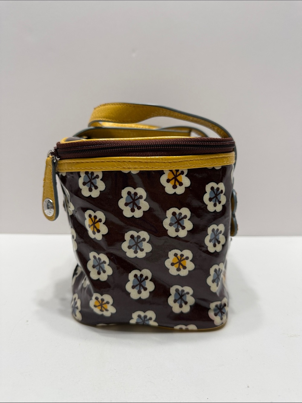 Vera Bradley Maroon Floral Patent Tote with Yellow Handles - Picture 7 of 14